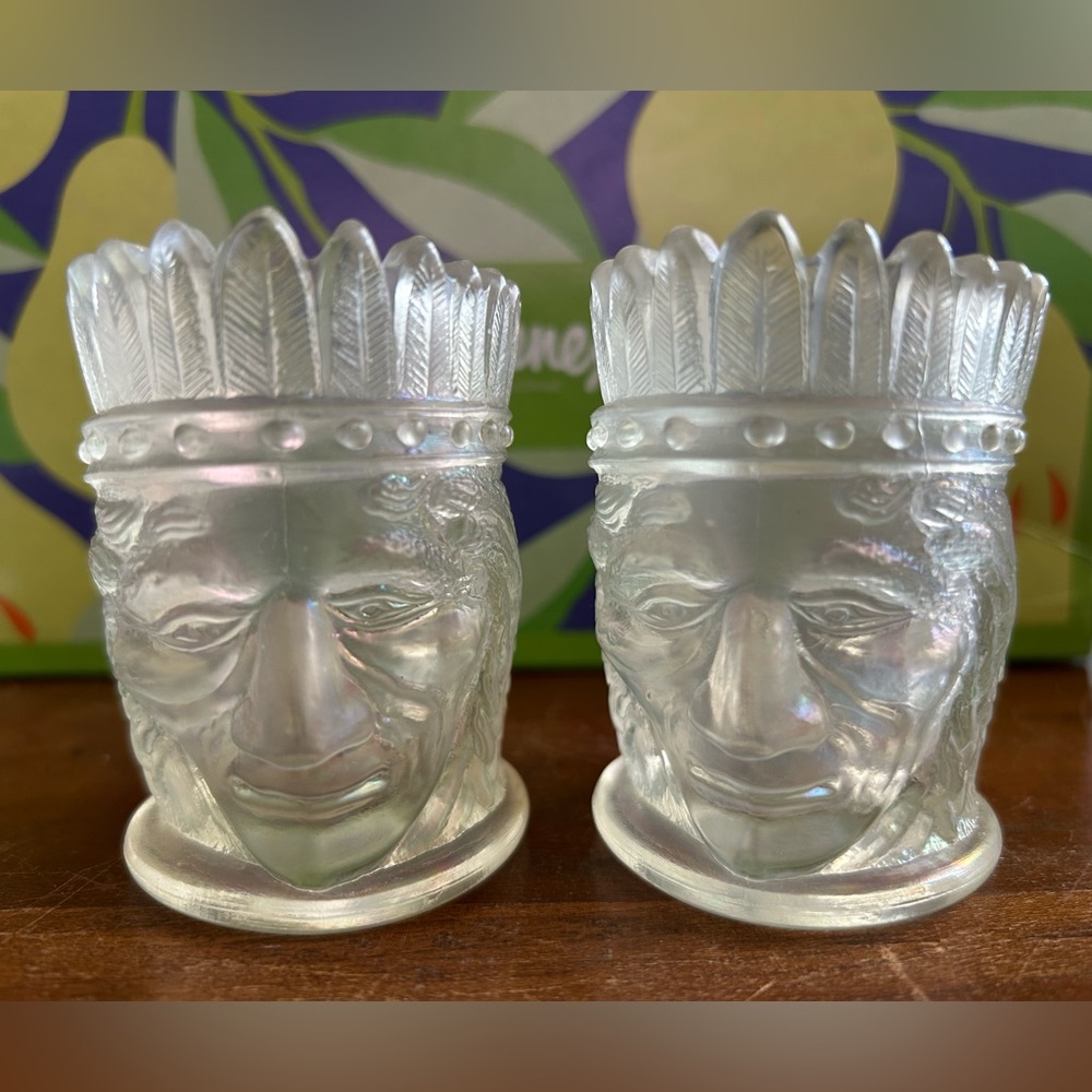 Head vessel, Native American Chief, Vintage, iridescent Carnival Glass